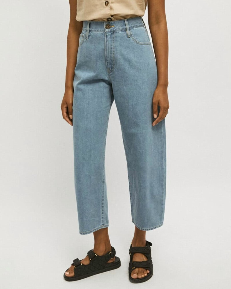 Front of a model wearing a size XL Fabiola Jean in Denim in Denim by RITA ROW. | dia_product_style_image_id:343408